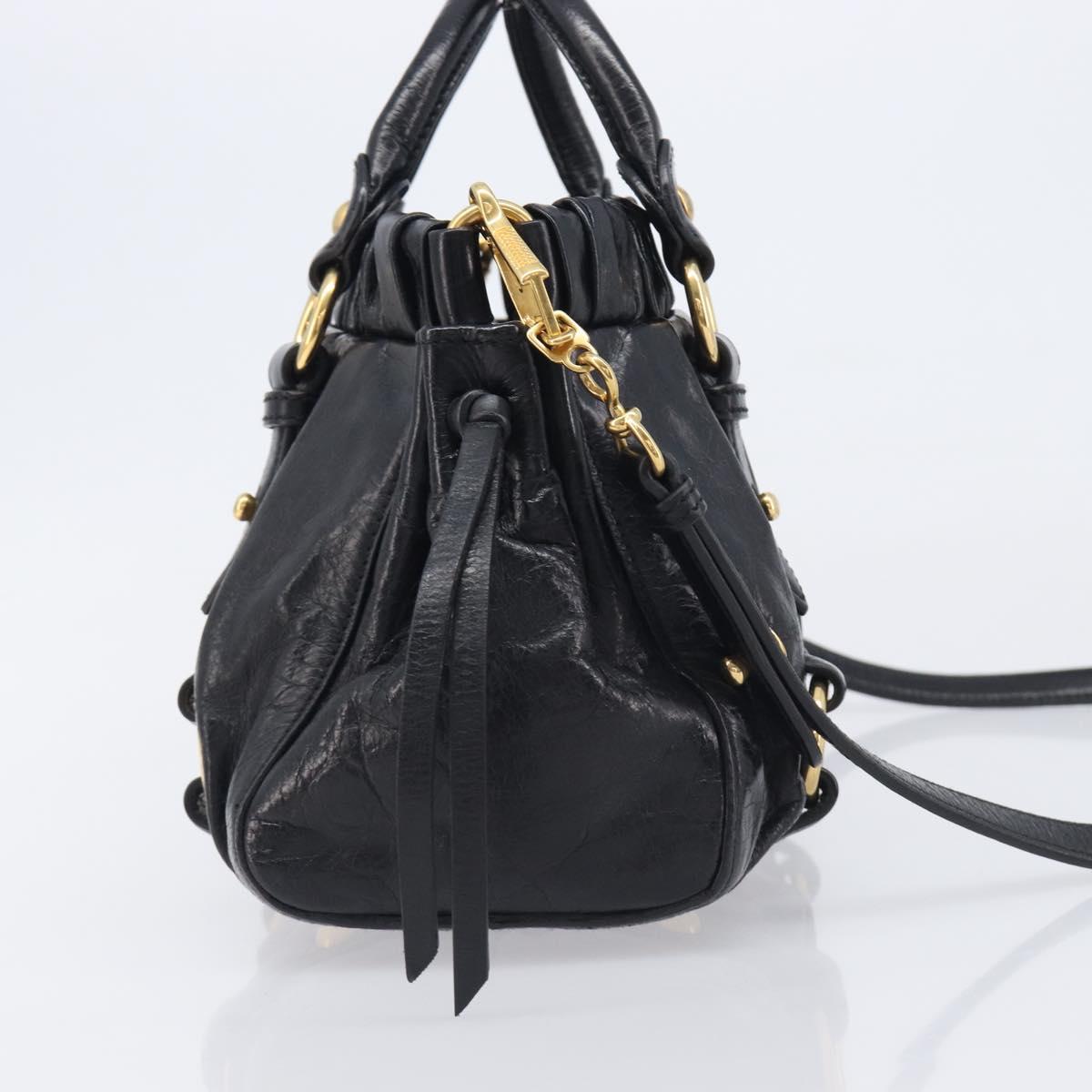 Miu Miu Hand Bag Vittero Dino Leather 2way Black Gold Auth 210529V