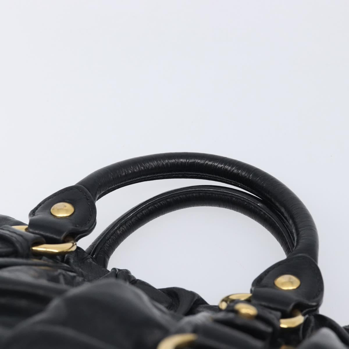 Miu Miu Hand Bag Vittero Dino Leather 2way Black Gold Auth 210529V