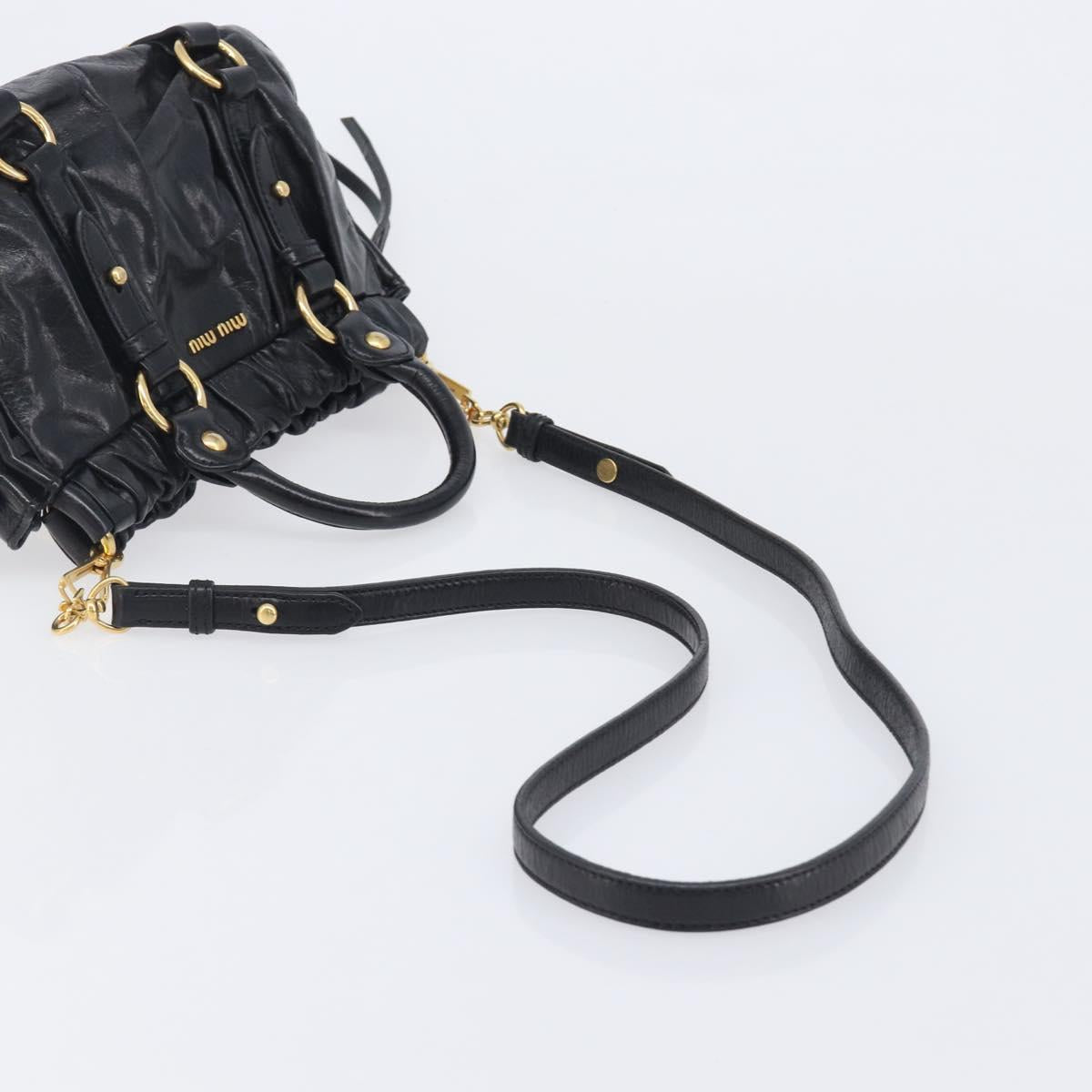 Miu Miu Hand Bag Vittero Dino Leather 2way Black Gold Auth 210529V