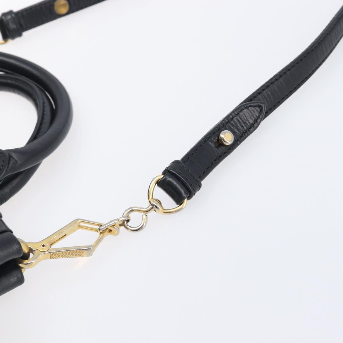 Miu Miu Hand Bag Vittero Dino Leather 2way Black Gold Auth 210530V