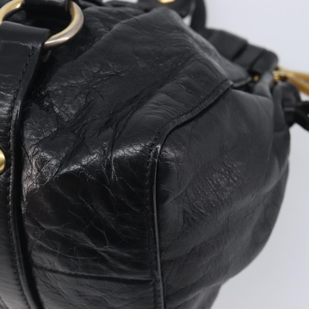 Miu Miu Hand Bag Vittero Dino Leather 2way Black Gold Auth 210530V