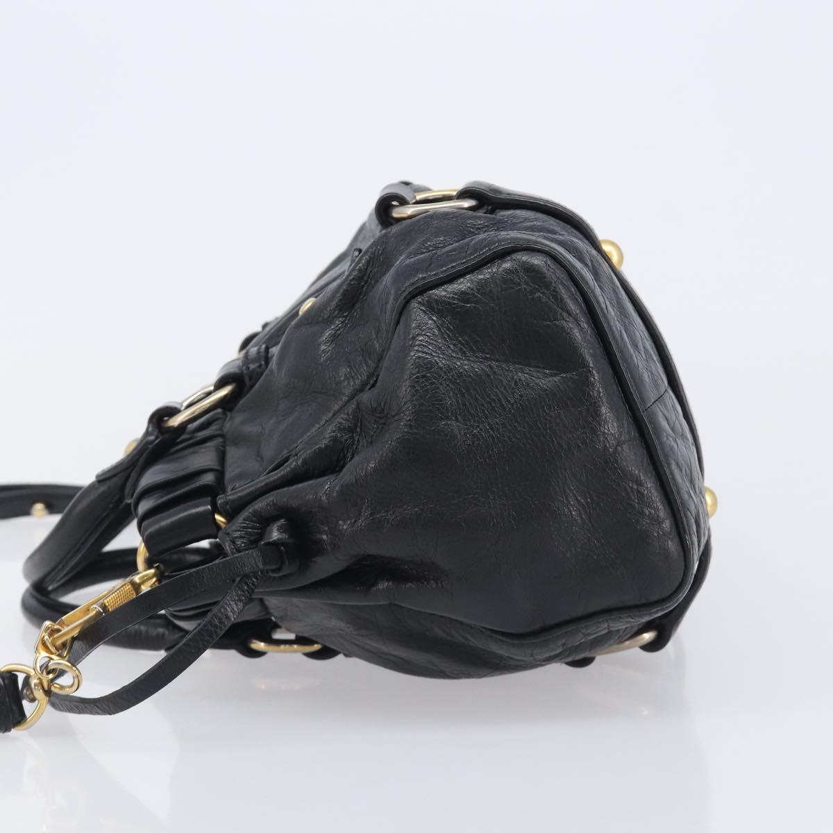 Miu Miu Hand Bag Vittero Dino Leather 2way Black Gold Auth 210530V