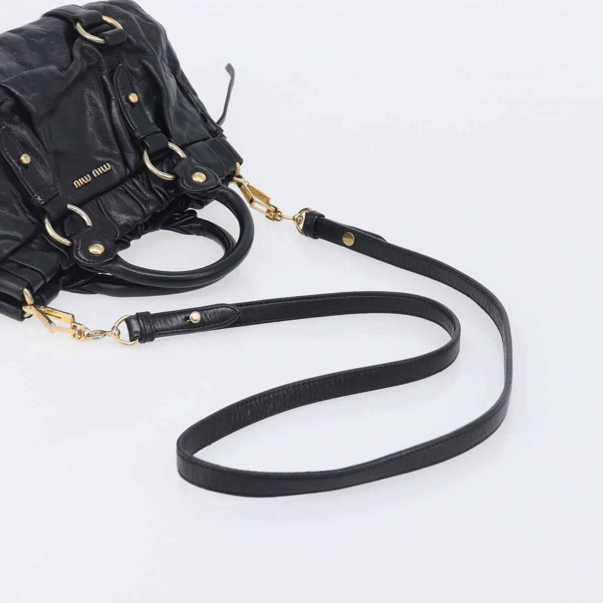 Miu Miu Hand Bag Vittero Dino Leather 2way Black Gold Auth 210530V