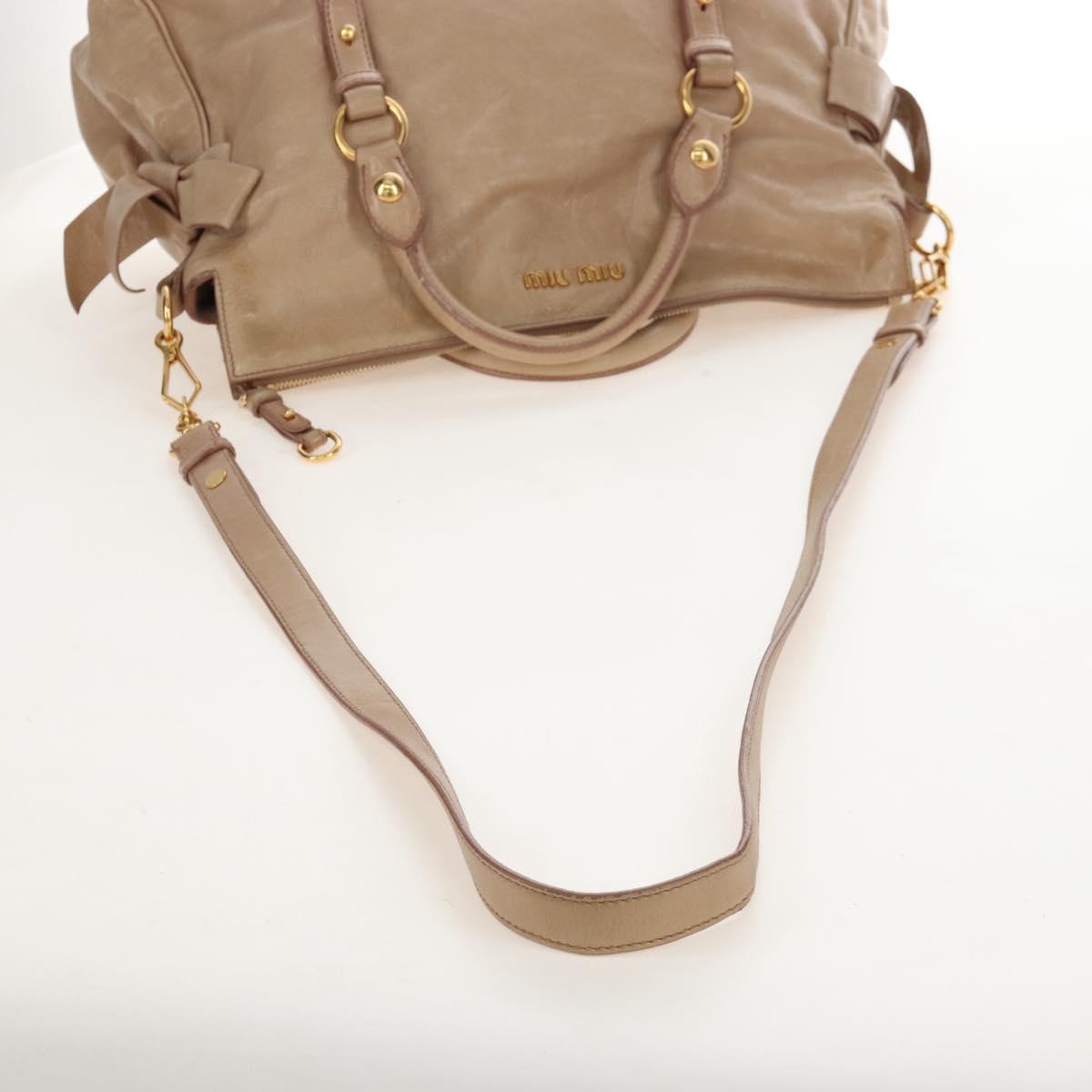 Miu Miu Hand Bag Vitello Lux Leather 2way Beige Gold Auth 210531V