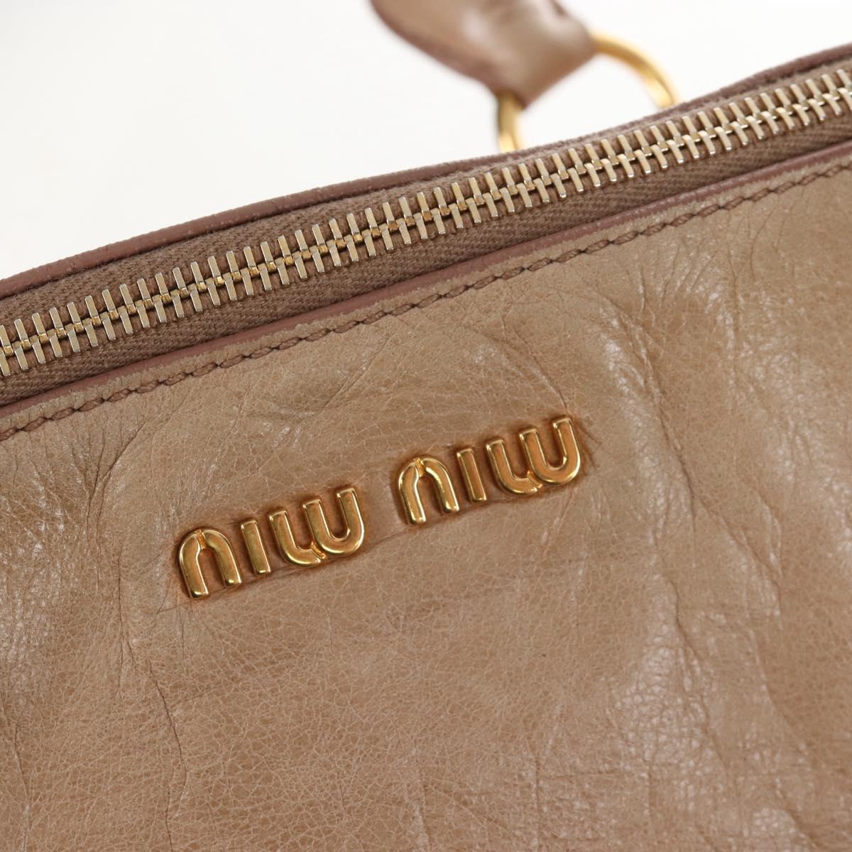 Miu Miu Hand Bag Vitello Lux Leather 2way Beige Gold Auth 210531V