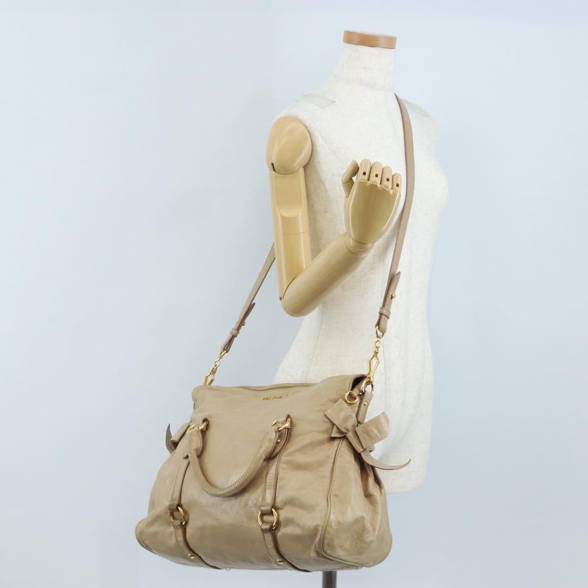 Miu Miu Hand Bag Vitello Lux Leather 2way Beige Gold Auth 210531V