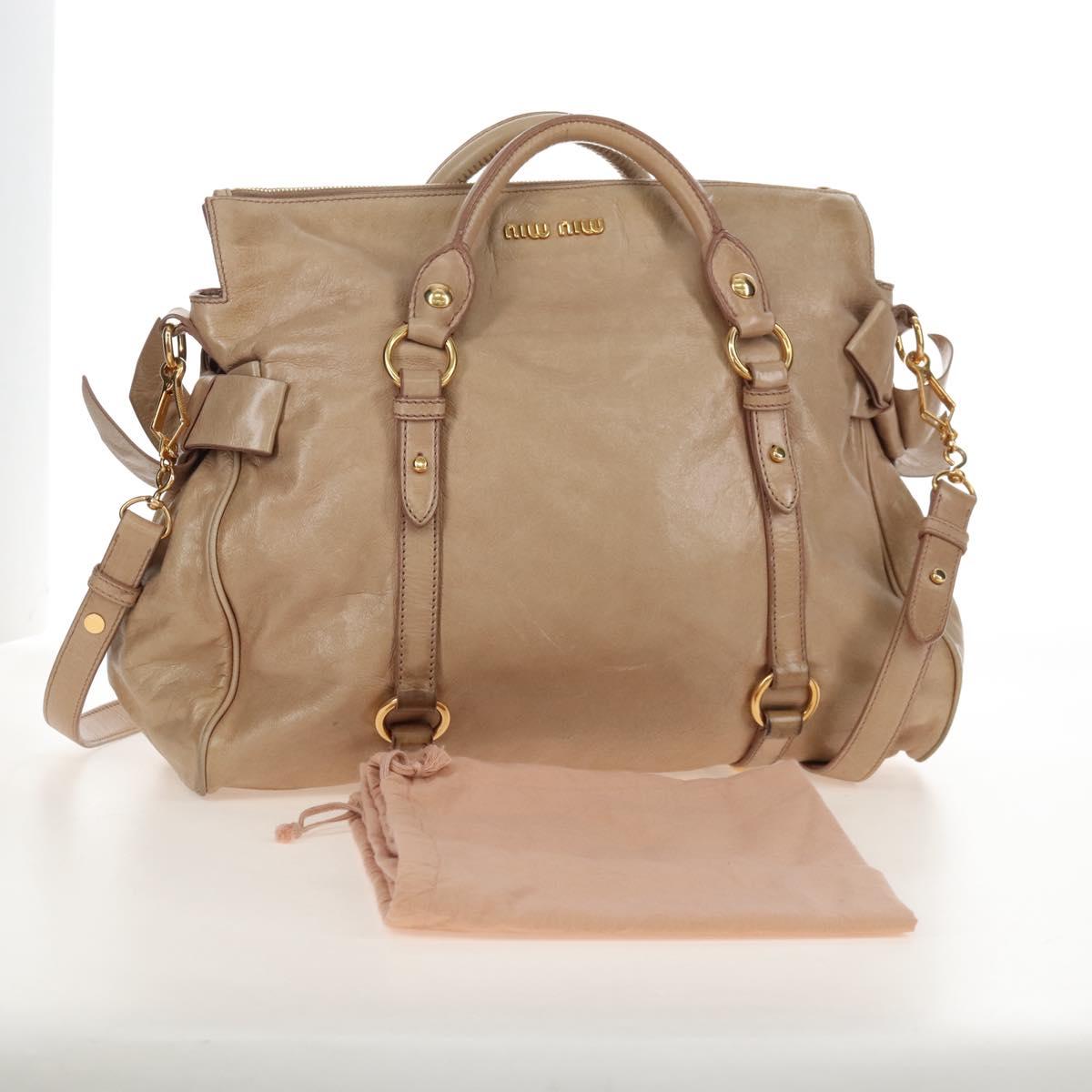 Miu Miu Hand Bag Vitello Lux Leather 2way Beige Gold Auth 210531V