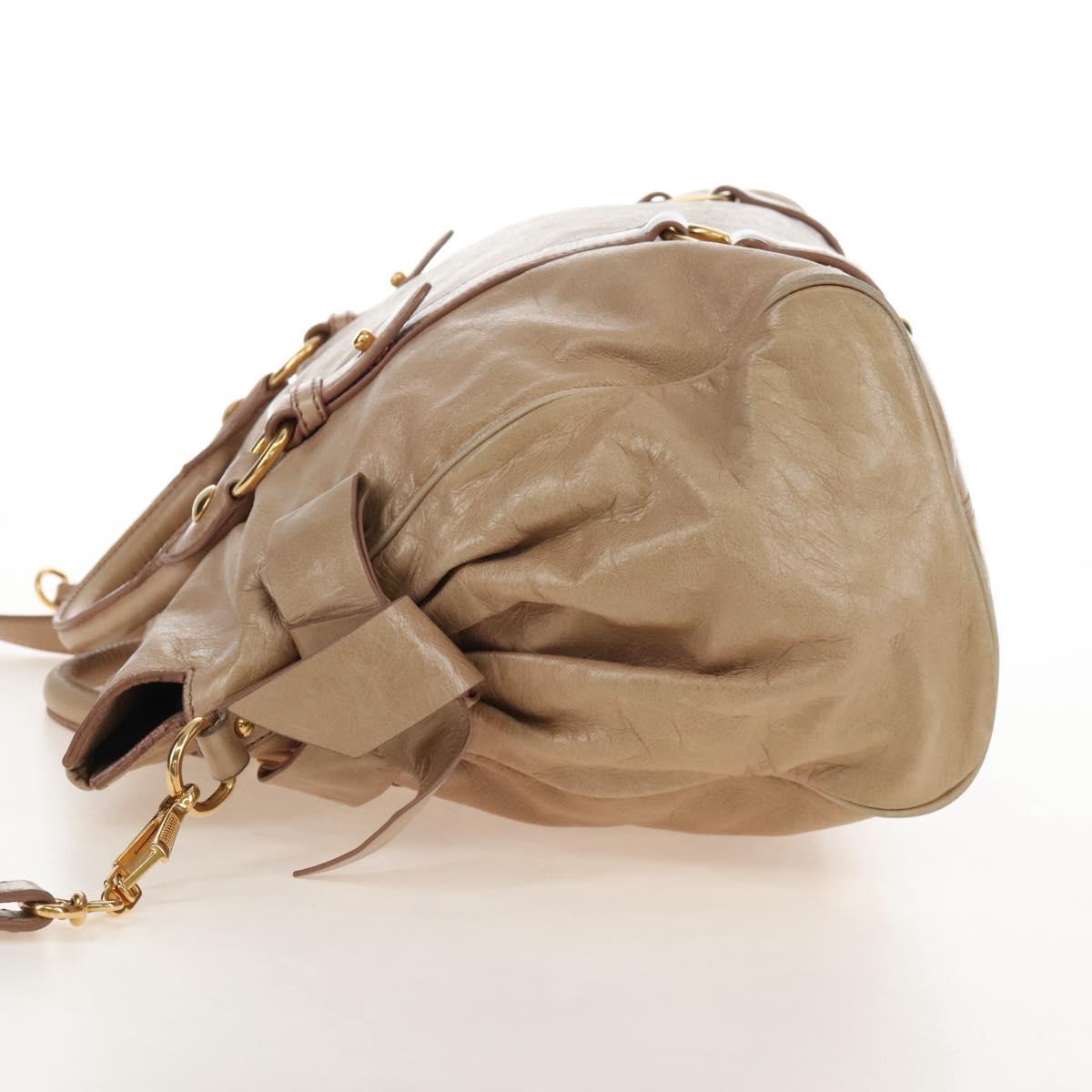 Miu Miu Hand Bag Vitello Lux Leather 2way Beige Gold Auth 210531V