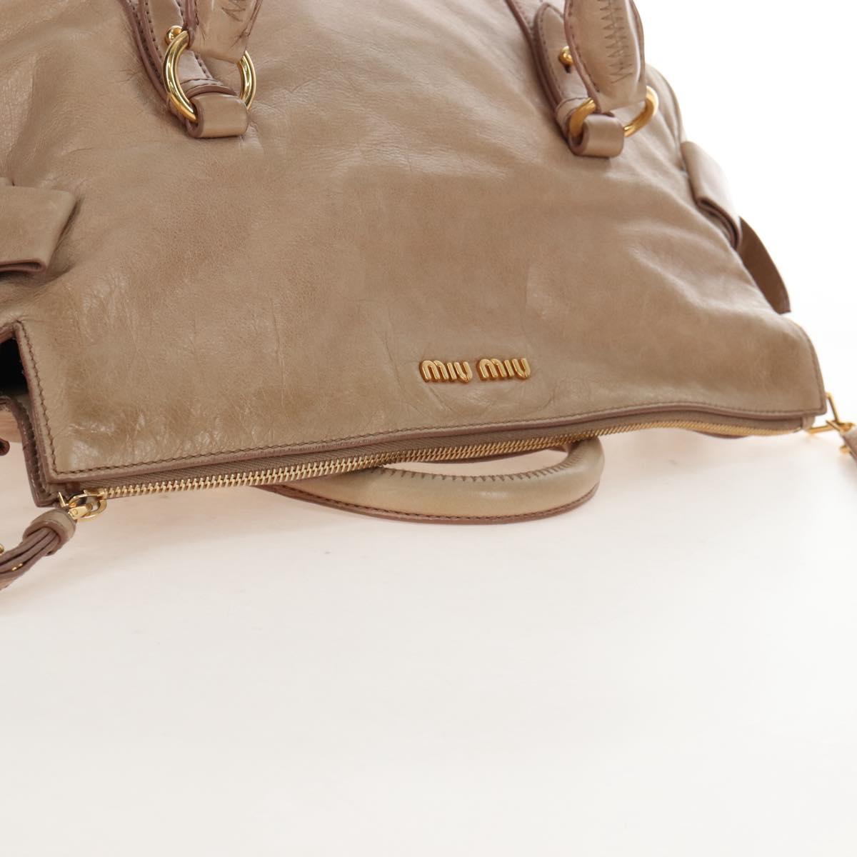 Miu Miu Hand Bag Vitello Lux Leather 2way Beige Gold Auth 210531V