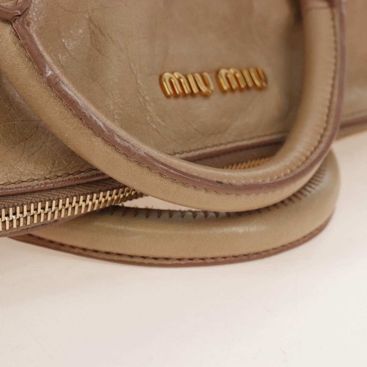 Miu Miu Hand Bag Vitello Lux Leather 2way Beige Gold Auth 210531V