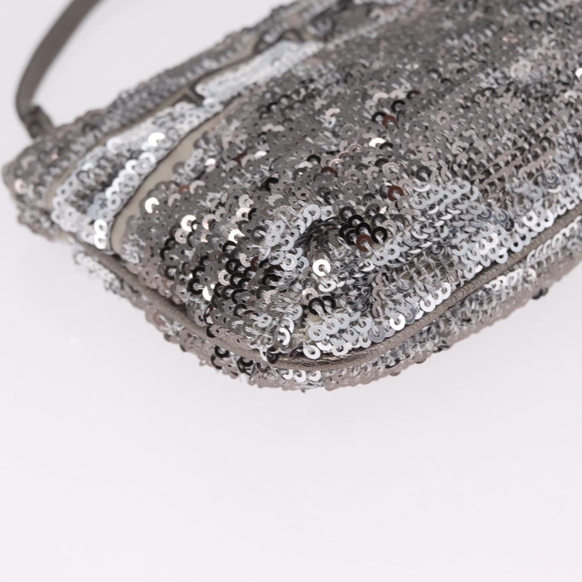Salvatore Ferragamo Mini Pouch Sequin Silver Auth 210533A