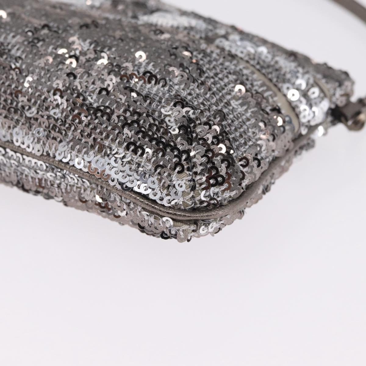 Salvatore Ferragamo Mini Pouch Sequin Silver Auth 210533A