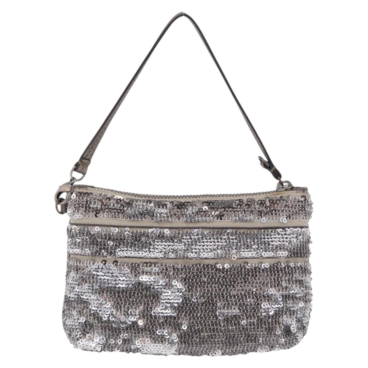 Salvatore Ferragamo Mini Pouch Sequin Silver Auth 210533A