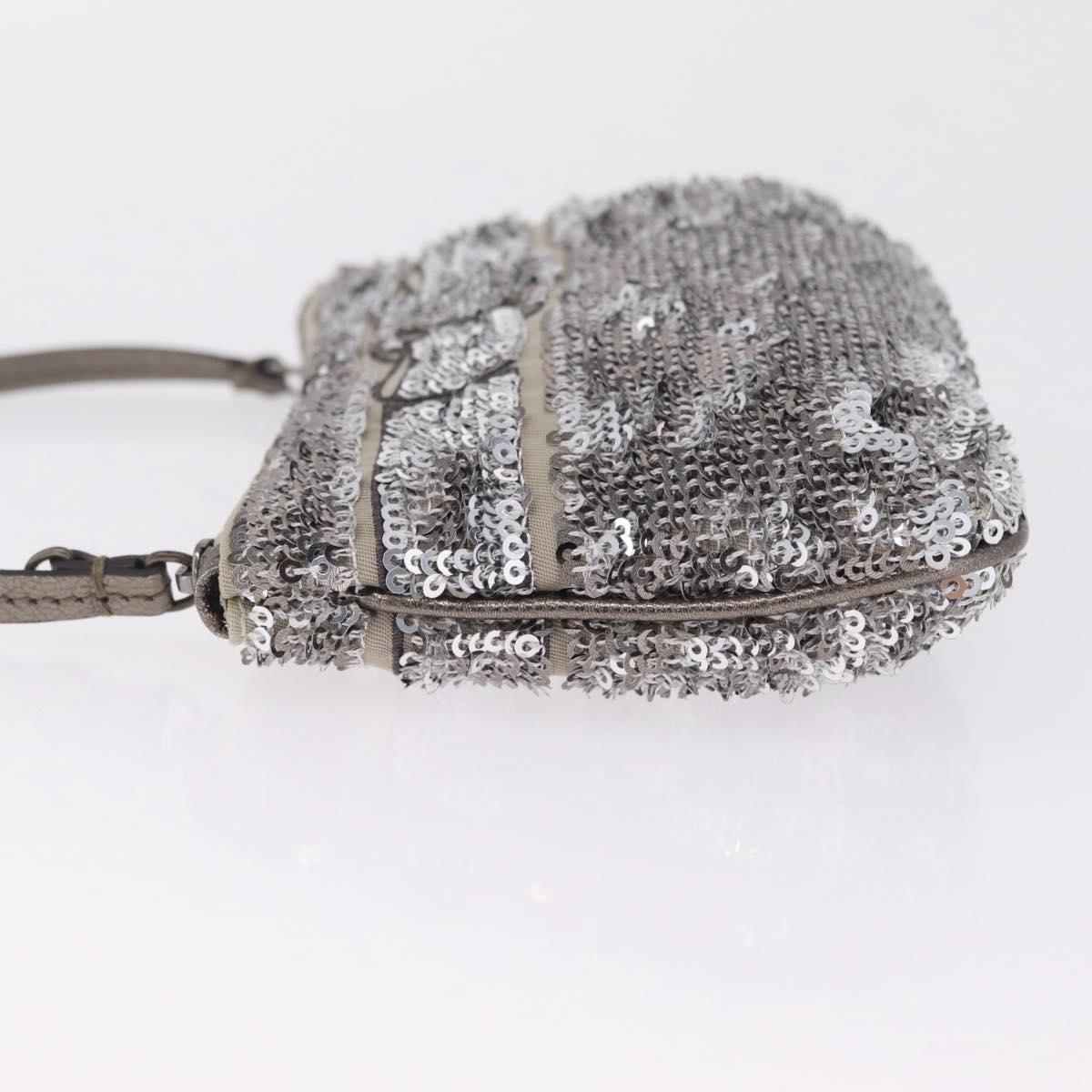Salvatore Ferragamo Mini Pouch Sequin Silver Auth 210533A