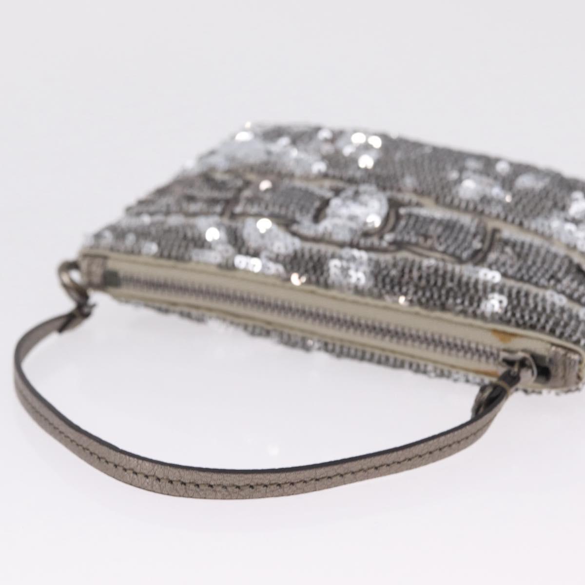 Salvatore Ferragamo Mini Pouch Sequin Silver Auth 210533A