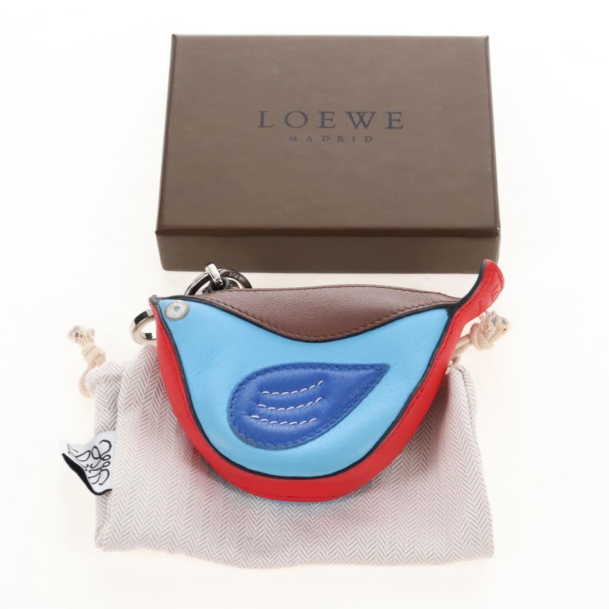 LOEWE Coin Purse Leather Light Blue Silver Auth 210536V