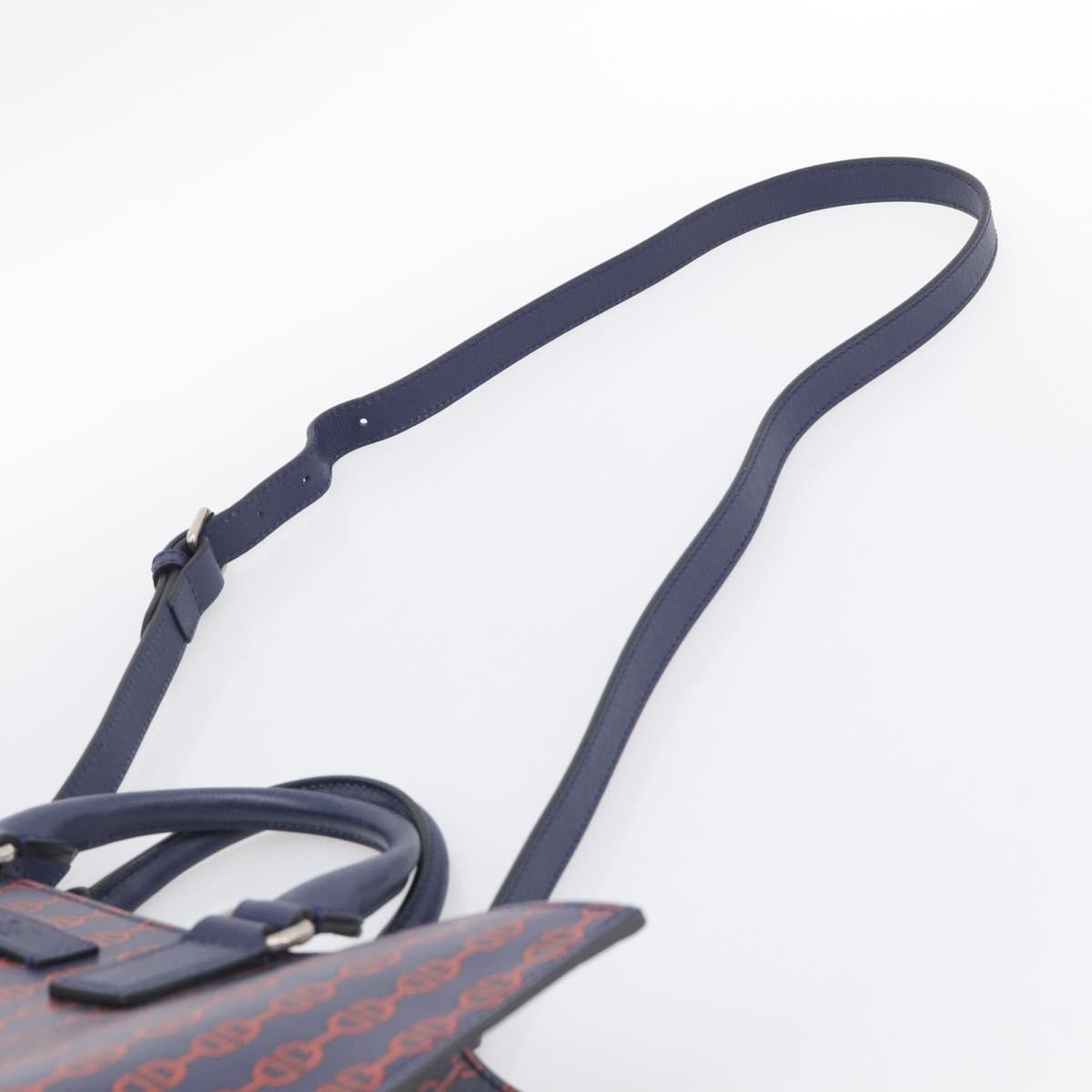 GUCCI Hand Bag Leather 2way Navy Silver Auth 210600M