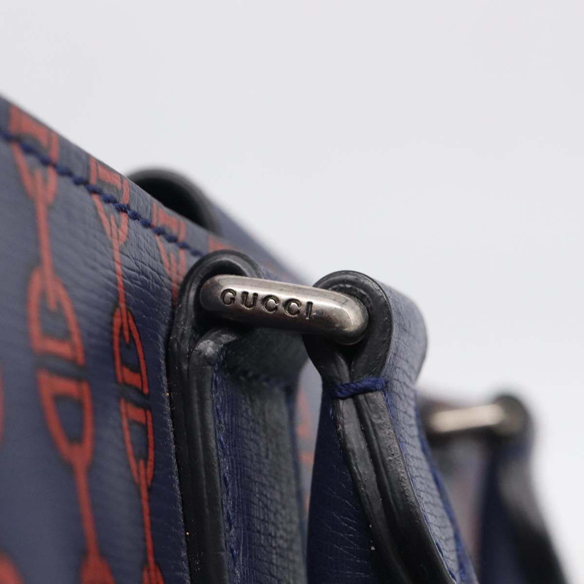GUCCI Hand Bag Leather 2way Navy Silver Auth 210600M