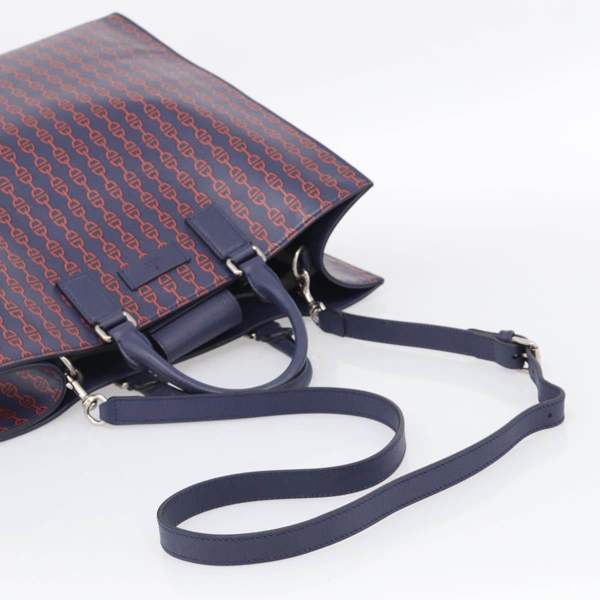 GUCCI Hand Bag Leather 2way Navy Silver Auth 210600M