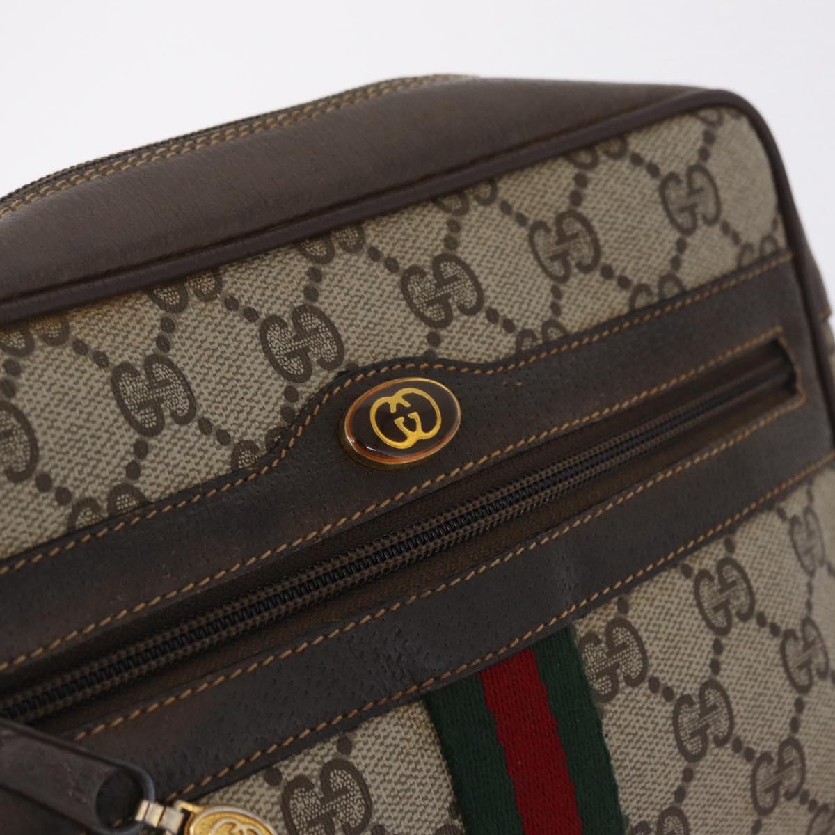 GUCCI GG Supreme Web Sherry Line Bag PVC Beige Gold 904 02 004 Auth 210601