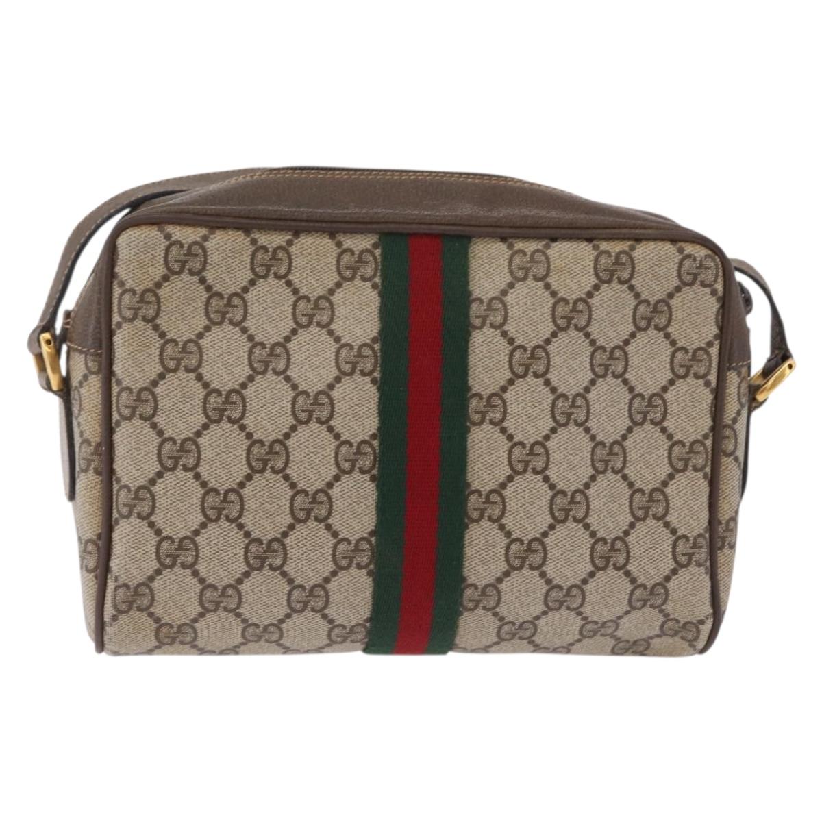 GUCCI GG Supreme Web Sherry Line Bag PVC Beige Gold 904 02 004 Auth 210601