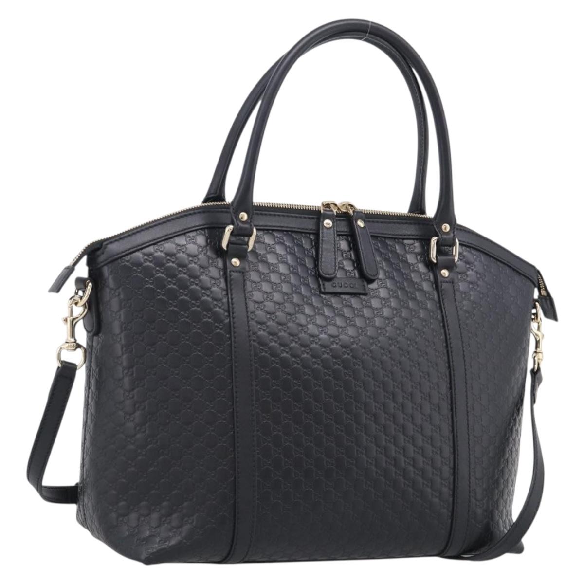GUCCI Micro GG Canvas Guccissima Bag Leather 2way Black Gold 449657 Auth 210602V