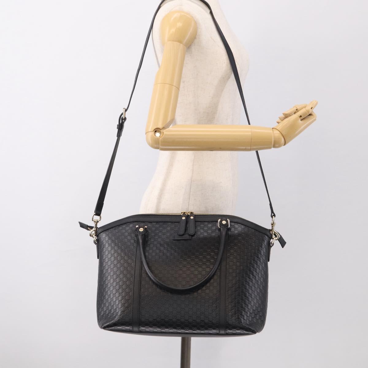 GUCCI Micro GG Canvas Guccissima Bag Leather 2way Black Gold 449657 Auth 210602V