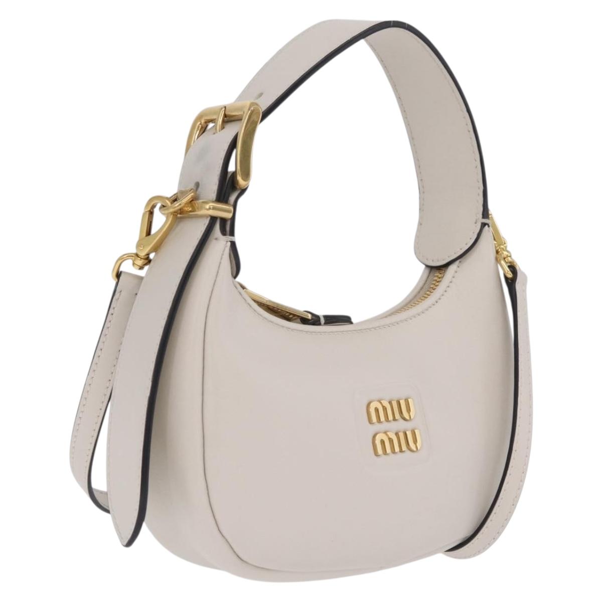 Miu Miu Hobo Hand Bag Leather 2way White Gold Auth 210603SAM