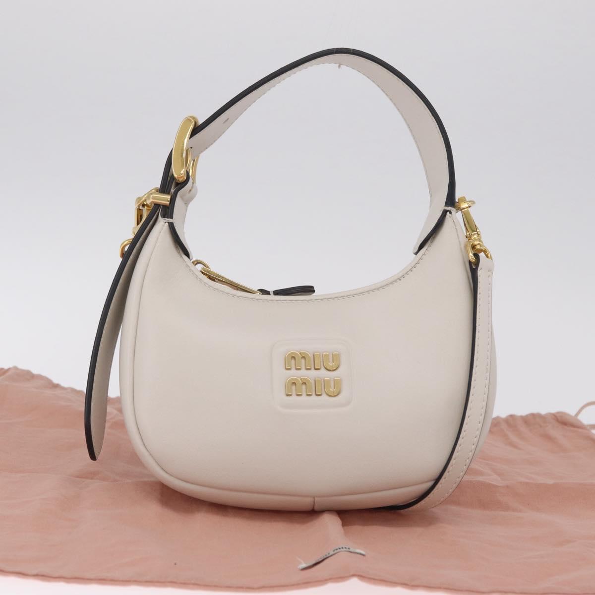 Miu Miu Hobo Hand Bag Leather 2way White Gold Auth 210603SAM