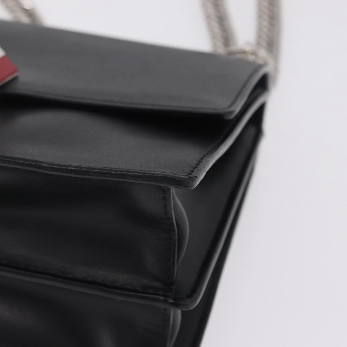 FENDI Canay Chain Shoulder Bag Leather Black Silver 8M0381 Auth 210607A