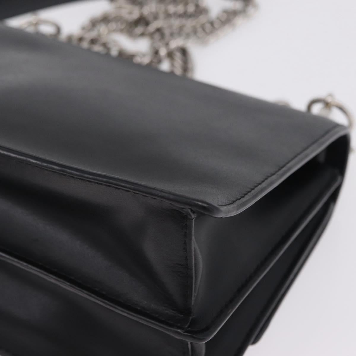FENDI Canay Chain Shoulder Bag Leather Black Silver 8M0381 Auth 210607A