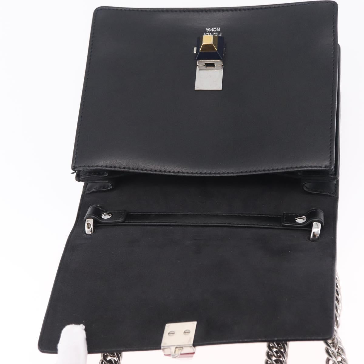 FENDI Canay Chain Shoulder Bag Leather Black Silver 8M0381 Auth 210607A