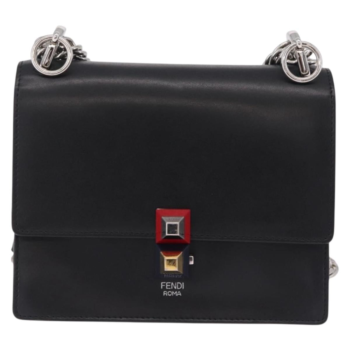 FENDI Canay Chain Shoulder Bag Leather Black Silver 8M0381 Auth 210607A