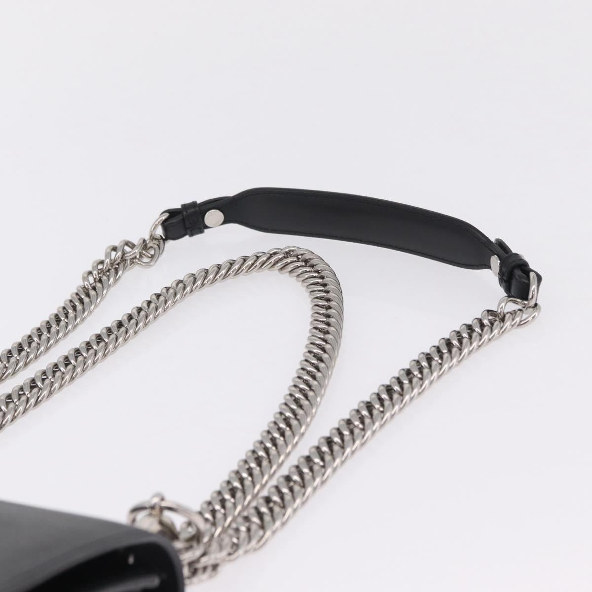 FENDI Canay Chain Shoulder Bag Leather Black Silver 8M0381 Auth 210607A