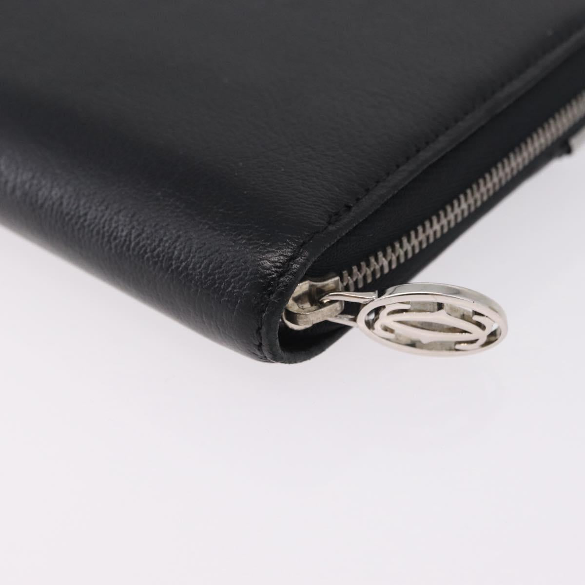Cartier Marcello Long Wallet Leather Black Silver Auth 210609V
