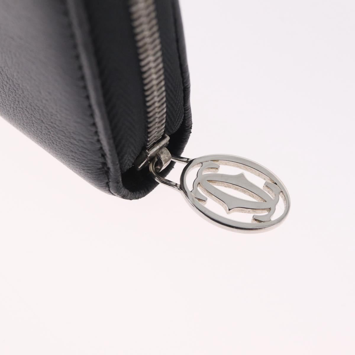 Cartier Marcello Long Wallet Leather Black Silver Auth 210609V