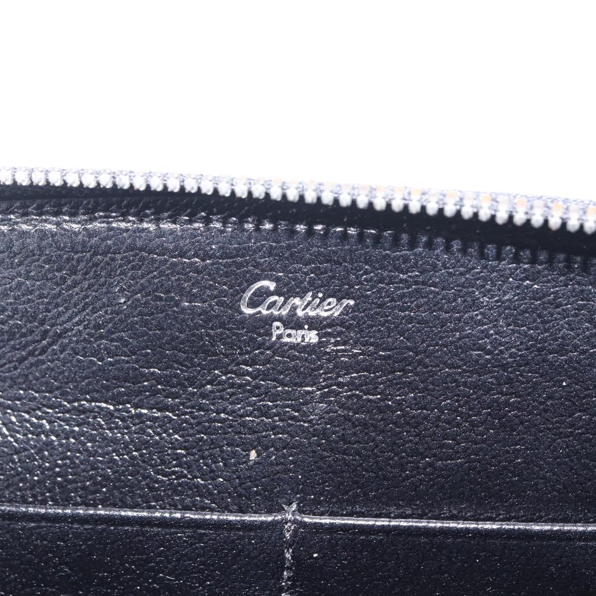 Cartier Marcello Long Wallet Leather Black Silver Auth 210609V