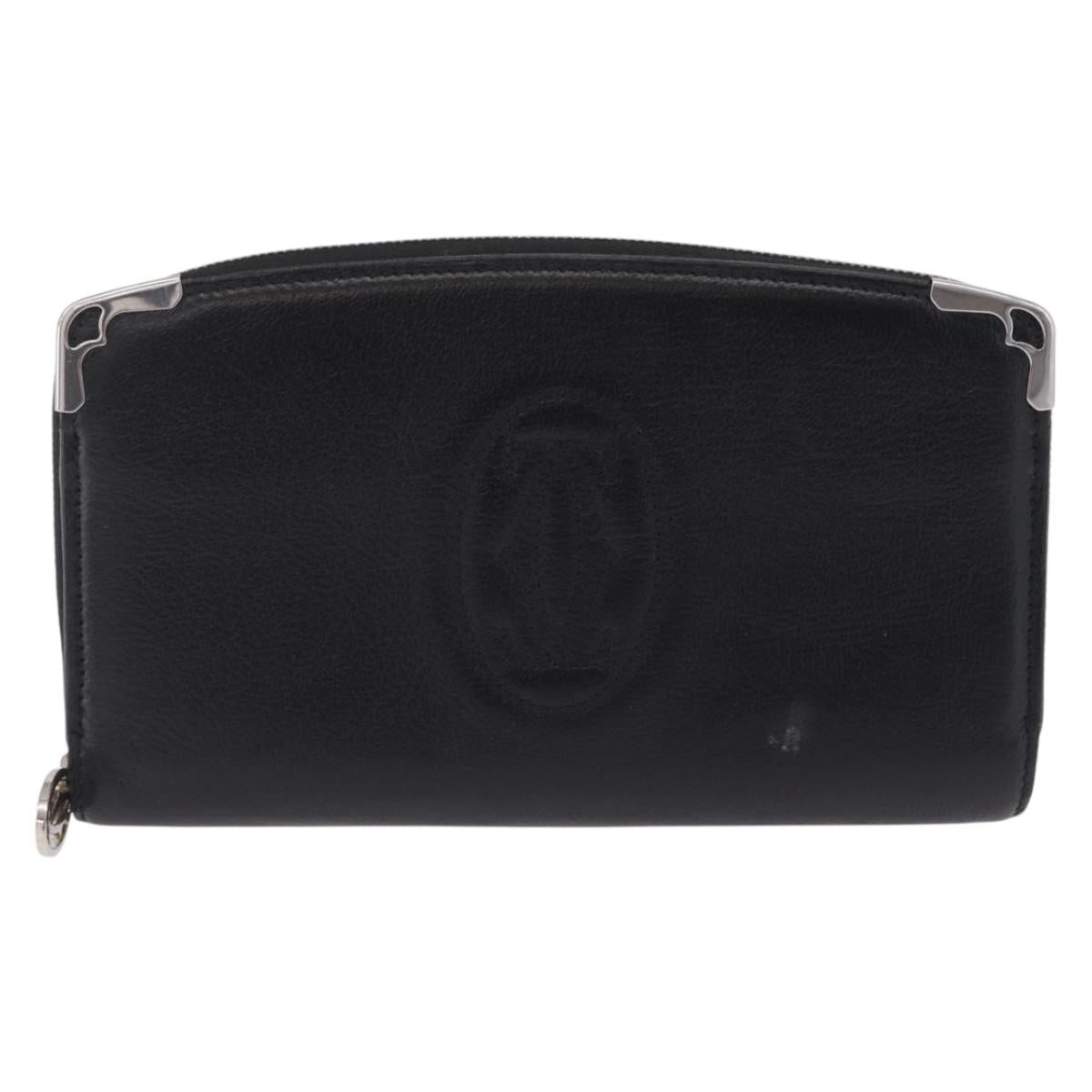 Cartier Marcello Long Wallet Leather Black Silver Auth 210609V