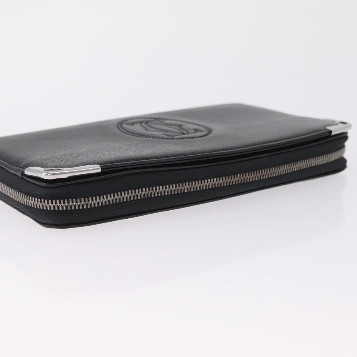 Cartier Marcello Long Wallet Leather Black Silver Auth 210609V