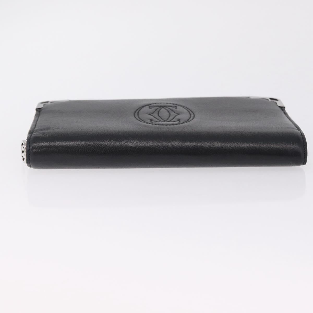 Cartier Marcello Long Wallet Leather Black Silver Auth 210609V
