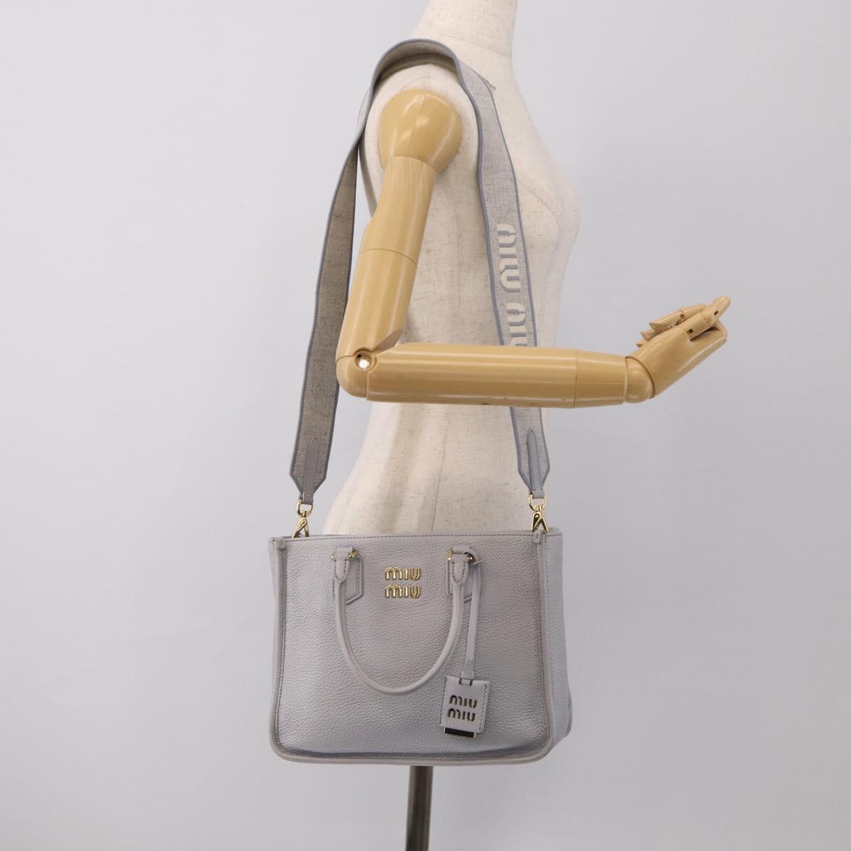 Miu Miu Hand Bag Vittero Dino Leather 2way Light Blue Gold Auth 210614M