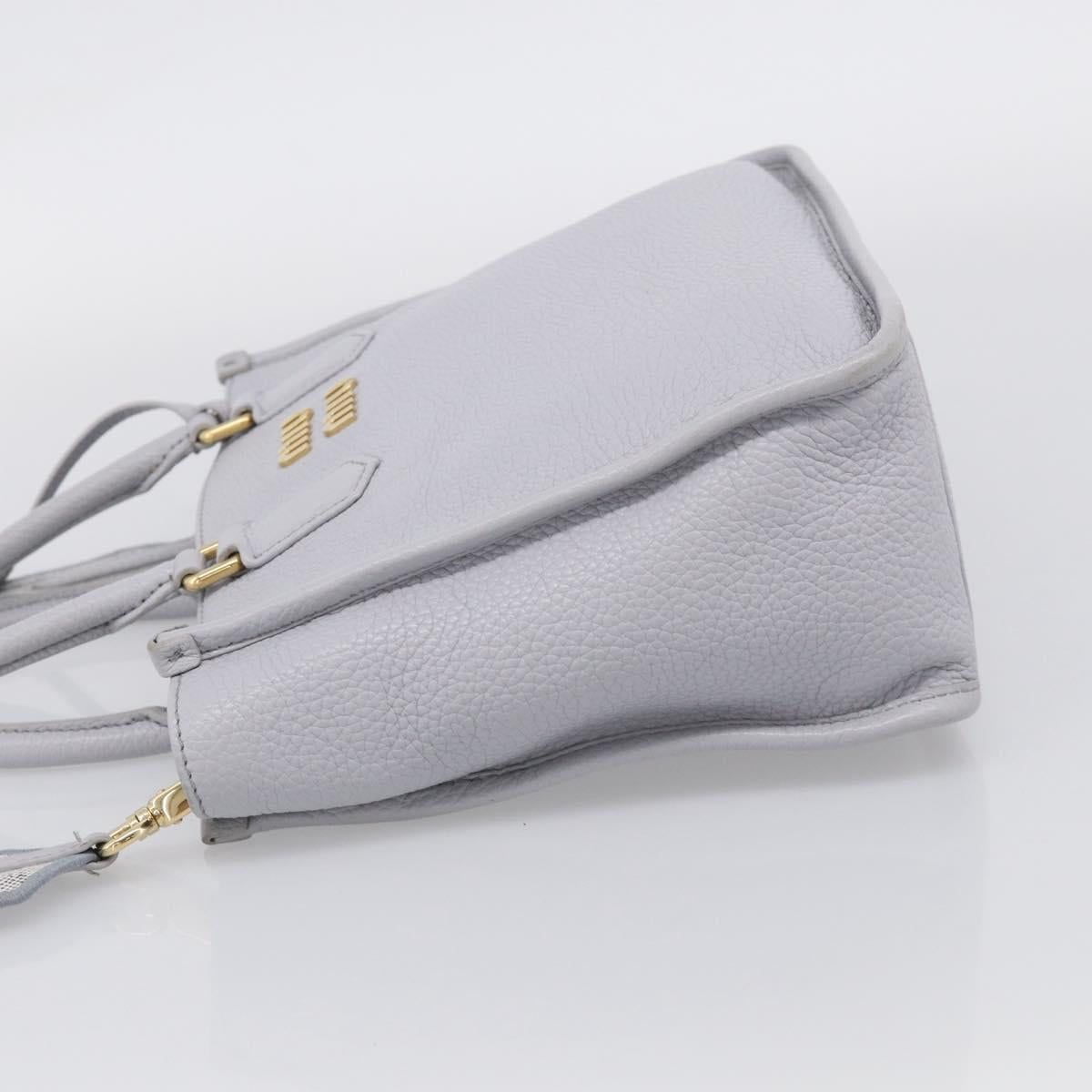 Miu Miu Hand Bag Vittero Dino Leather 2way Light Blue Gold Auth 210614M