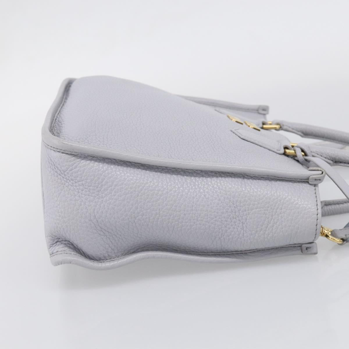 Miu Miu Hand Bag Vittero Dino Leather 2way Light Blue Gold Auth 210614M