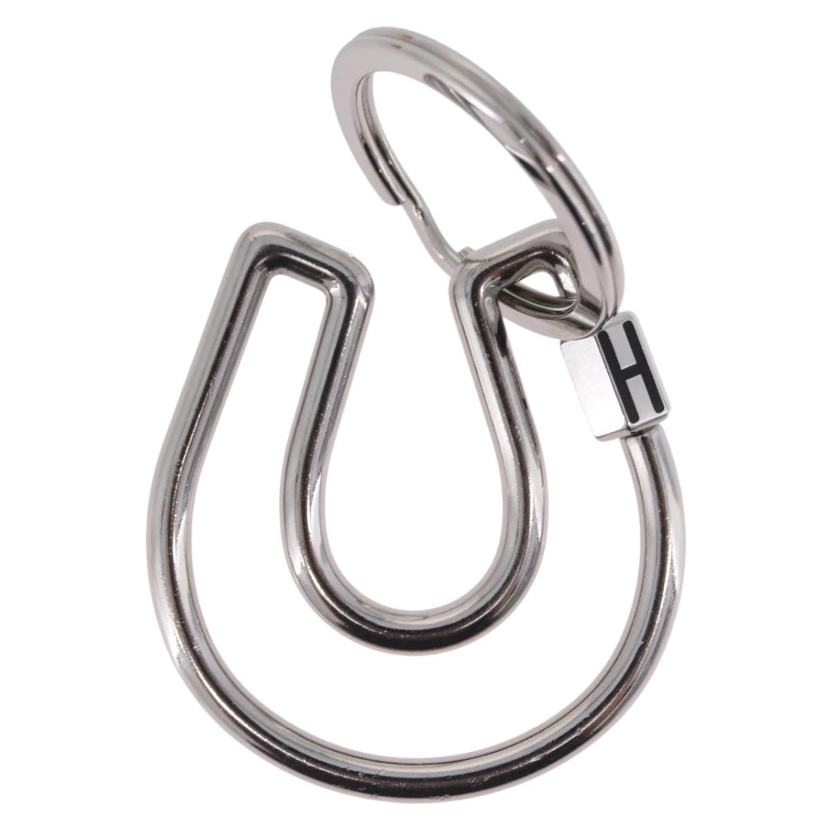 HERMES Fercheval Key Holder metal Silver Auth 210615M