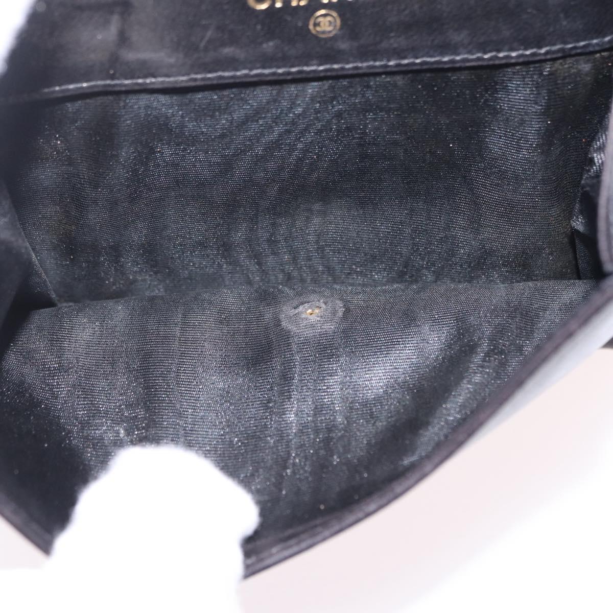 CHANEL COCO Mark Wallet Leather Black Gold CC Auth 210616