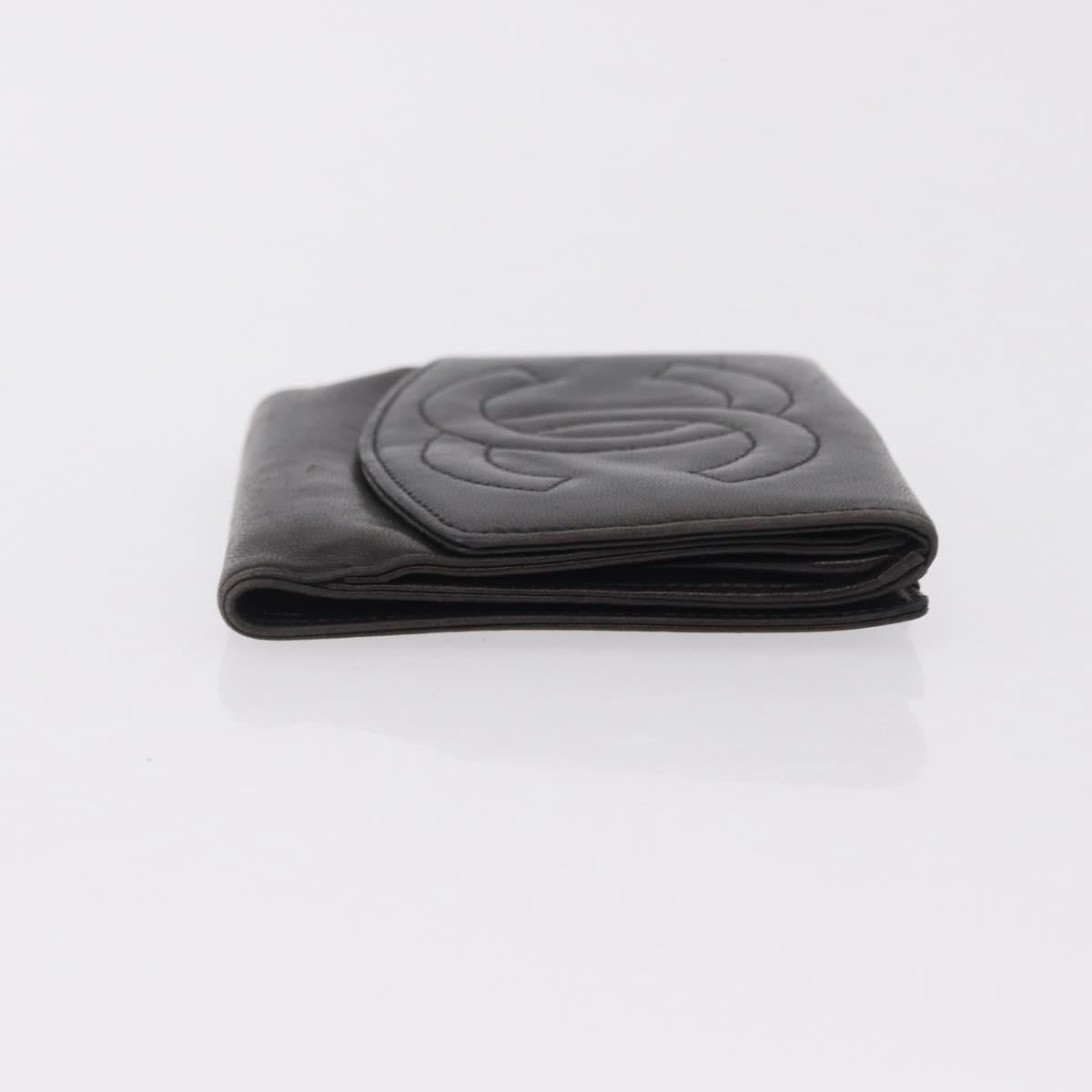CHANEL COCO Mark Wallet Leather Black Gold CC Auth 210616