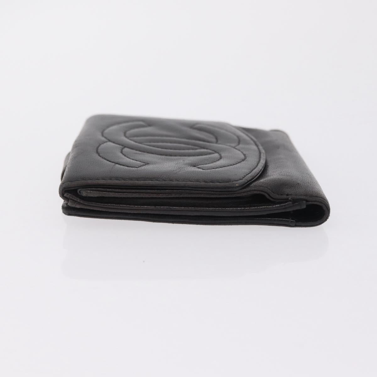 CHANEL COCO Mark Wallet Leather Black Gold CC Auth 210616