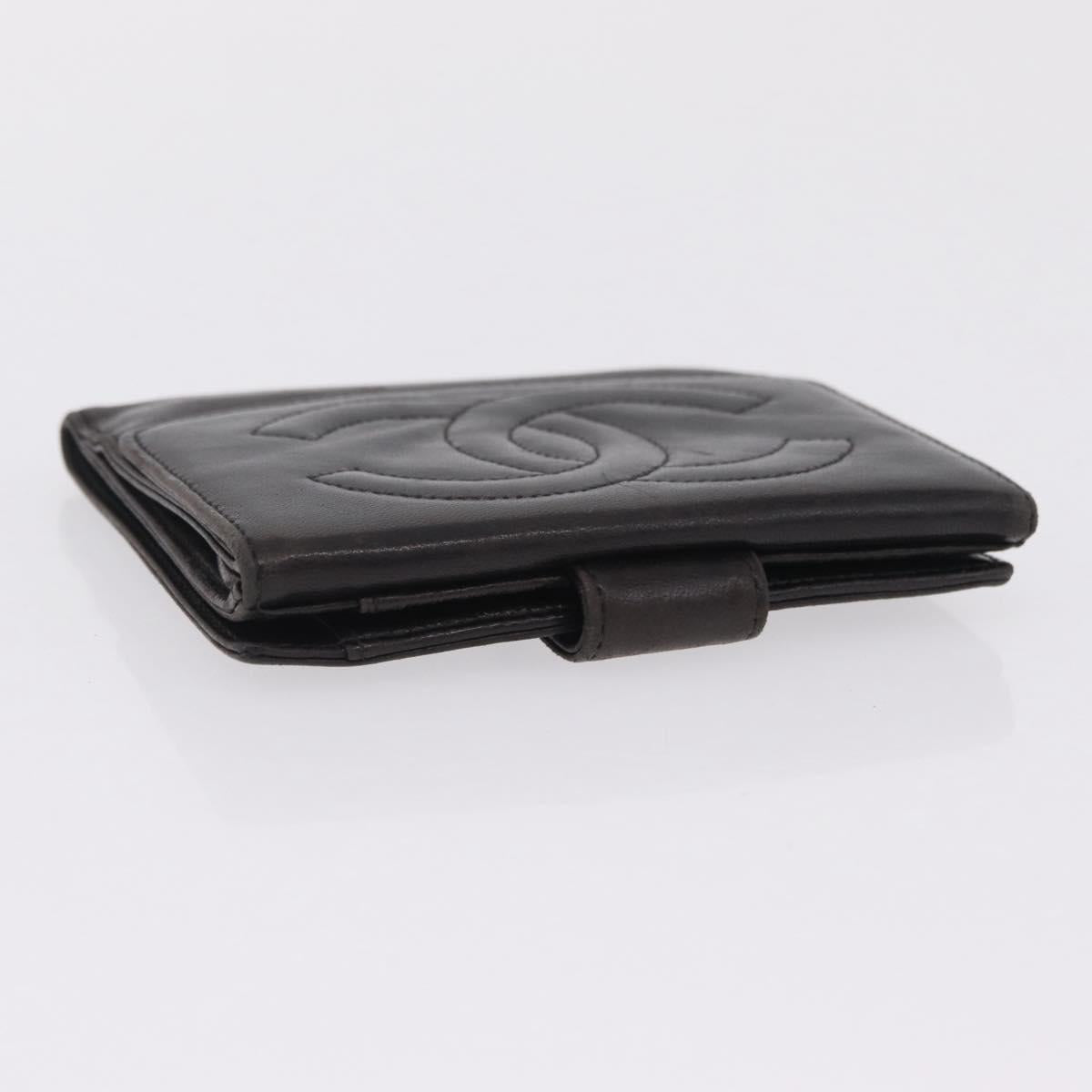 CHANEL COCO Mark Wallet Leather Black Gold CC Auth 210616