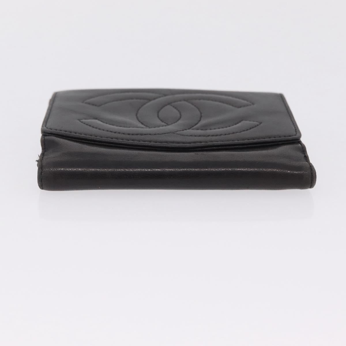 CHANEL COCO Mark Wallet Leather Black Gold CC Auth 210616