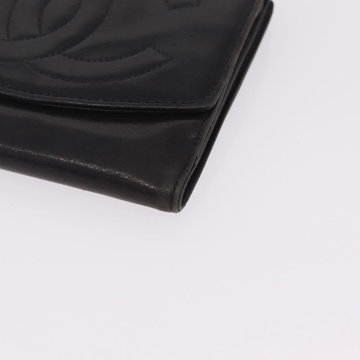 CHANEL COCO Mark Wallet Leather Black Gold CC Auth 210616